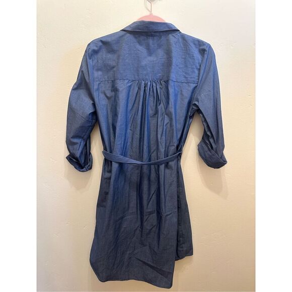 Blue 3/4 Sleeve Button Up Dress With Waist Tie Size Small - Picture 5 of 5